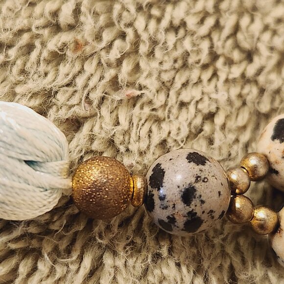 Dalmation Jasper and Turquoise Beaded Tassel Necklace - Picture 13 of 16